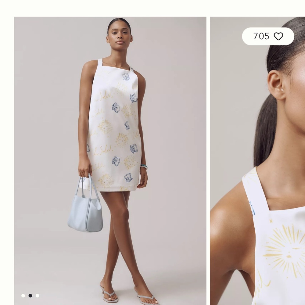 Anthropologie White and Blue Shell Mini Dress - NWT